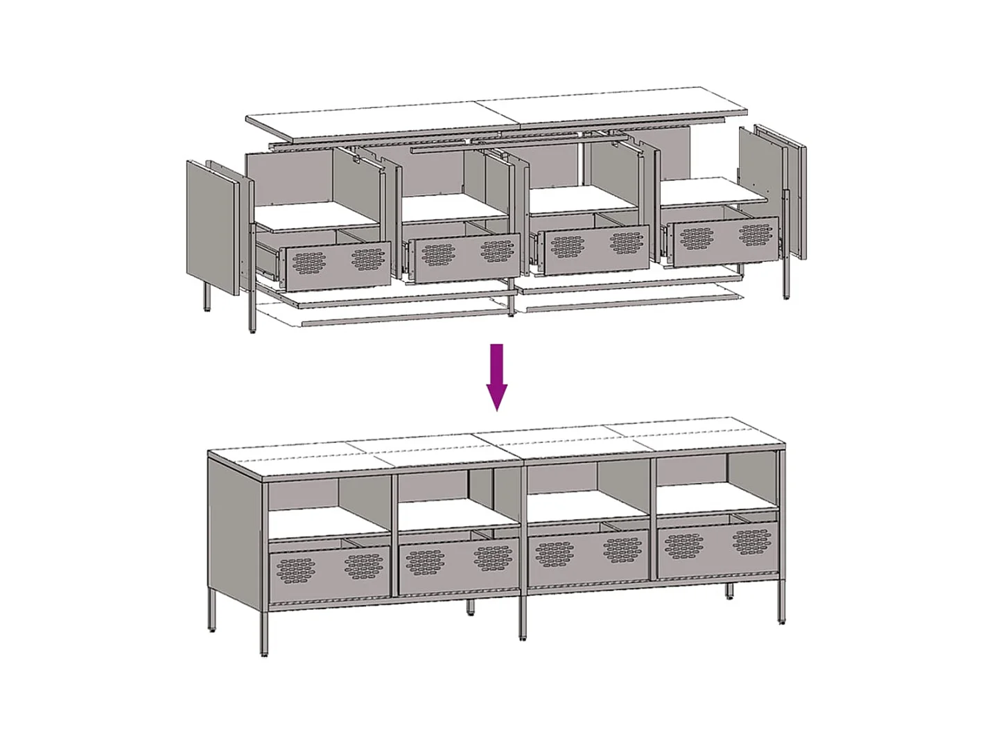 Mobile TV Nero 135x39x43,5 cm in Acciaio Laminato a Freddo