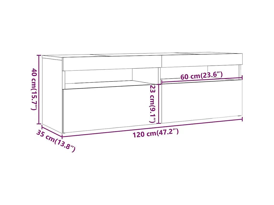 Meuble TV avec lumières LED chêne artisanal bois d'ingénierie