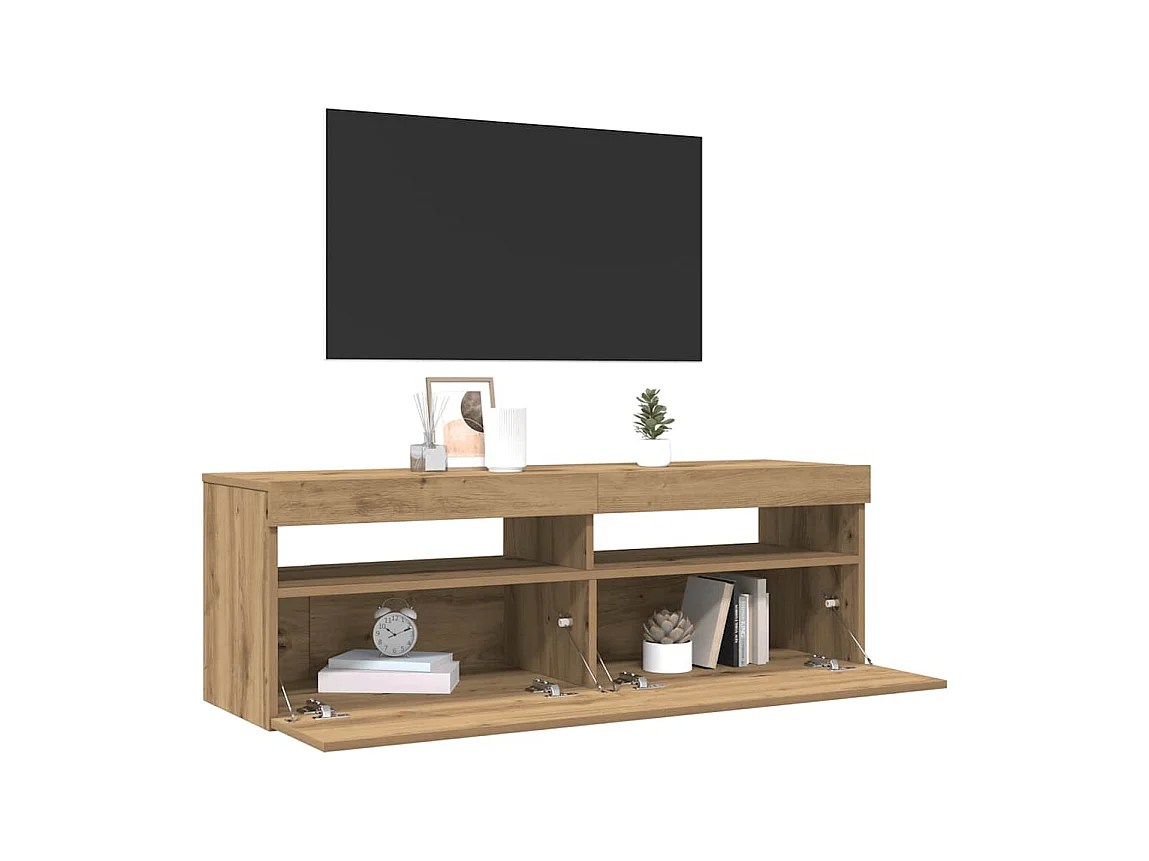Meuble TV avec lumières LED chêne artisanal bois d'ingénierie