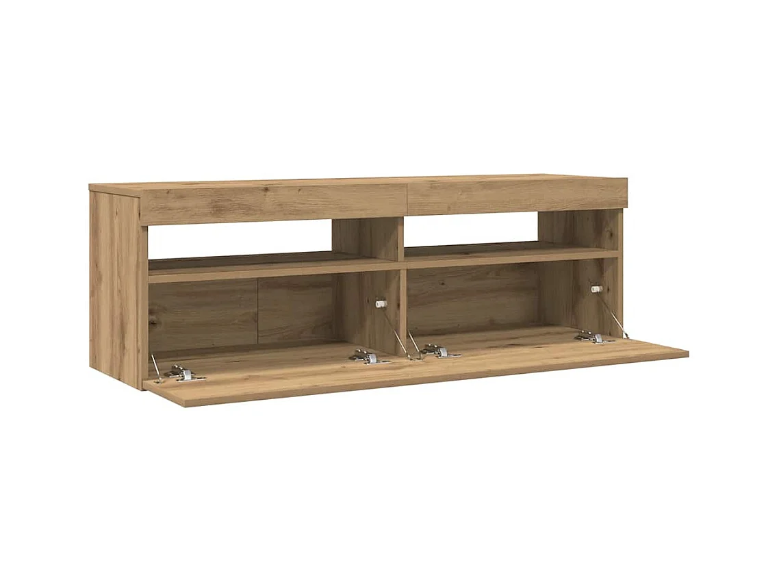 Meuble TV avec lumières LED chêne artisanal bois d'ingénierie