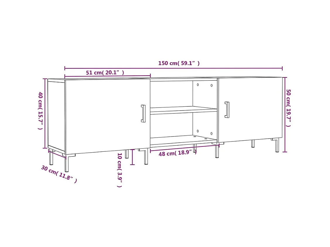 Mobile Porta TV Rovere Fumo 150x30x50 cm in Legno Multistrato