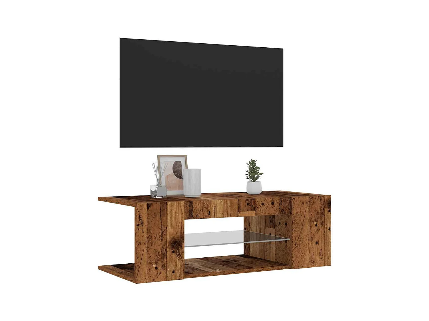TV-Schrank mit LED-Leuchten Altholz-Optik 90x39x30 cm