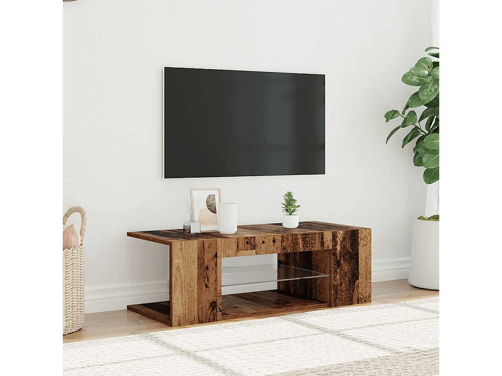 Meuble TV avec lumières LED vieux bois bois d'ingénierie
