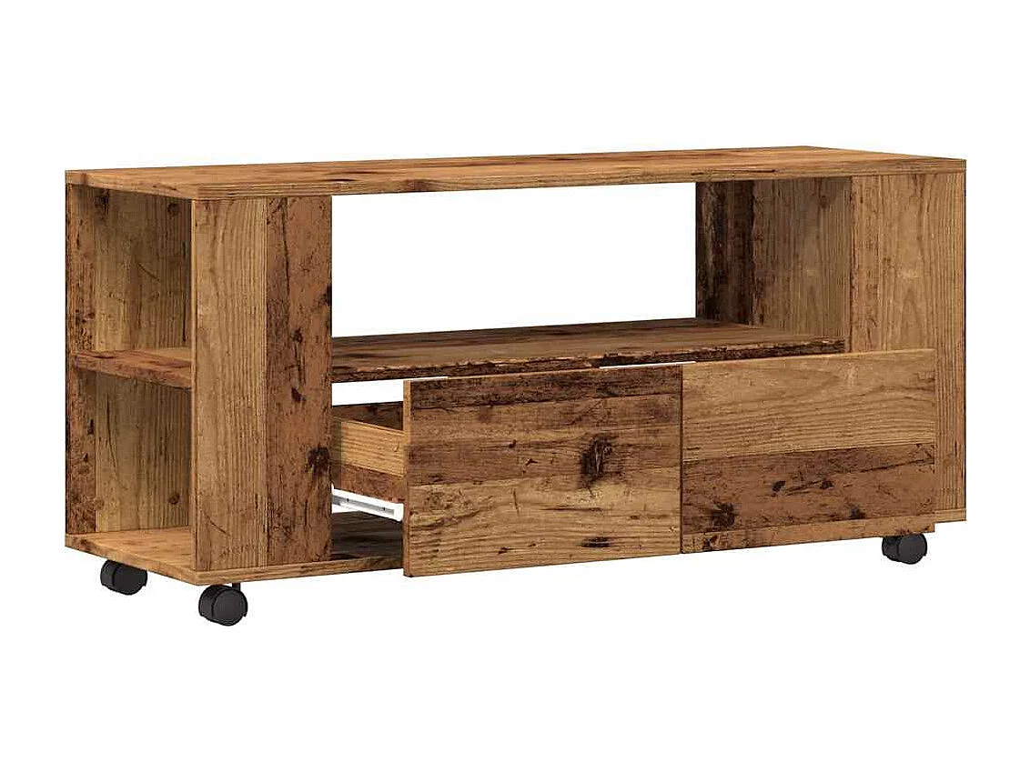 Meuble TV avec roulettes vieux bois bois d'ingénierie