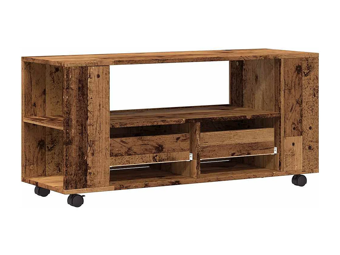 Meuble TV avec roulettes vieux bois bois d'ingénierie