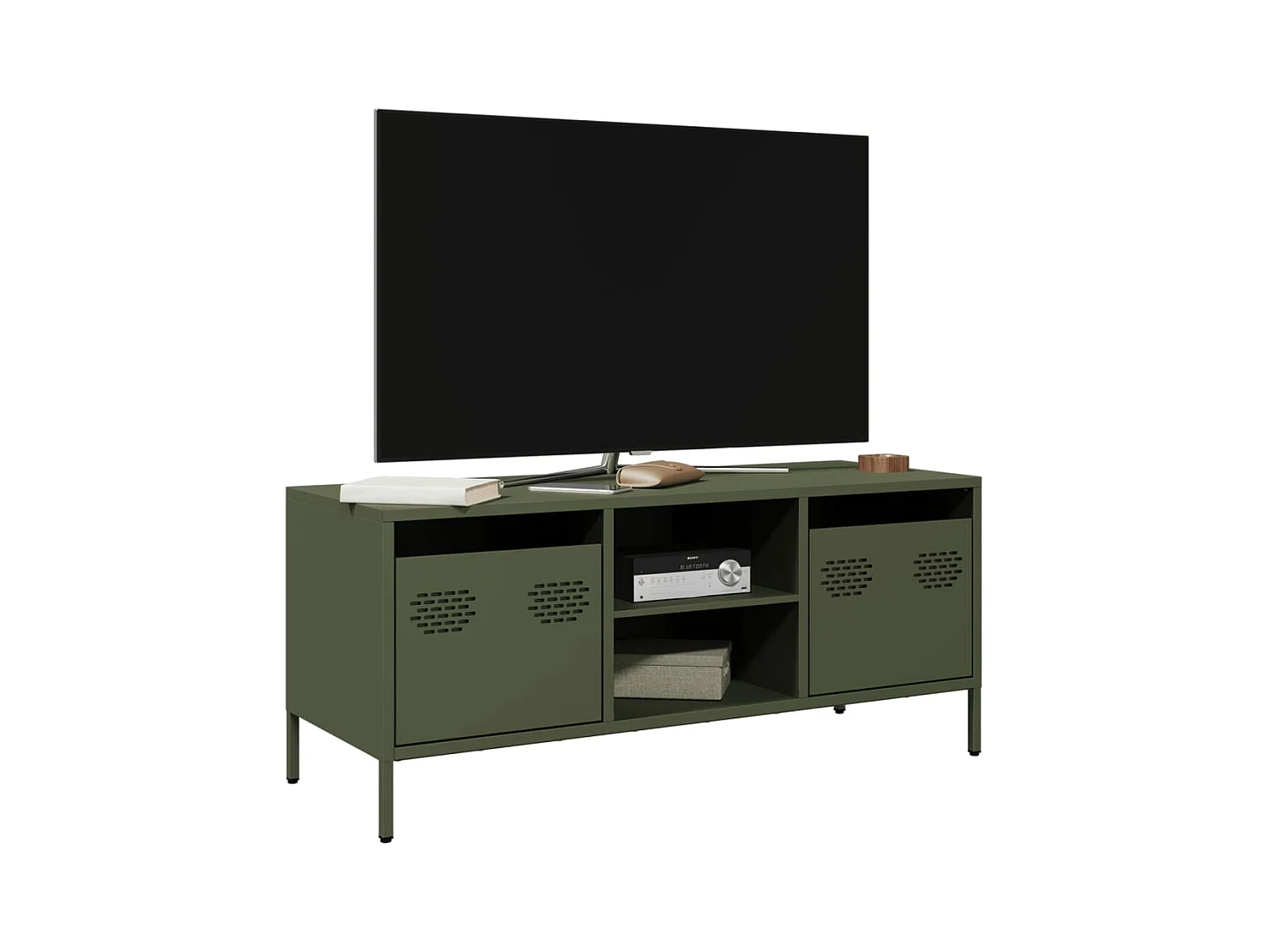 Meuble TV vert olive 101,5x39x43,5 cm acier laminé à froid