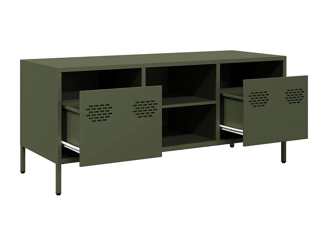 Meuble TV vert olive 101,5x39x43,5 cm acier laminé à froid