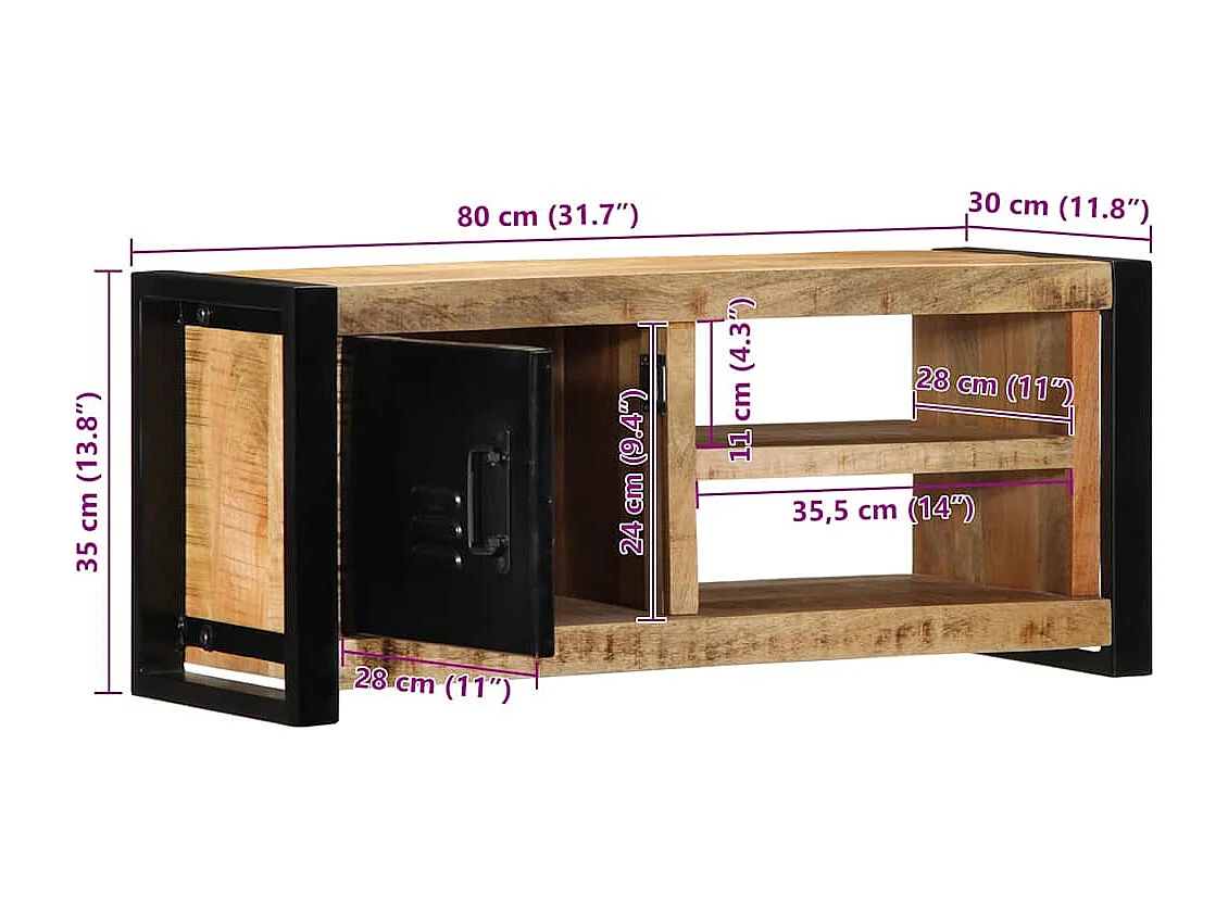 Tv-meubel 80x30x35 cm massief ruw mangohout
