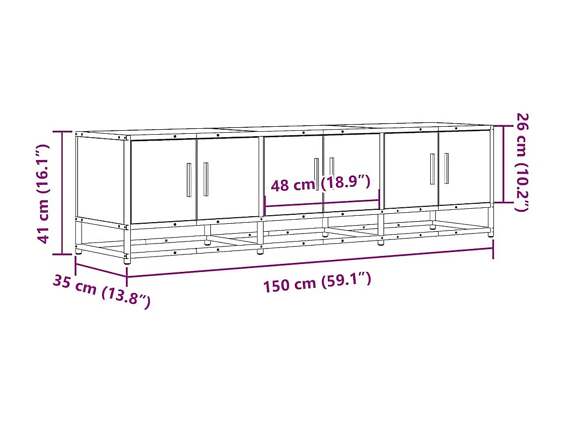 Meuble TV chêne marron 150x35x41 cm bois d'ingénierie et métal
