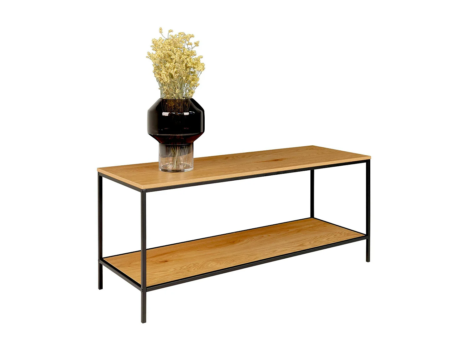 Petit meuble TV effet chêne clair - 2 niveaux de rangement TALLINN