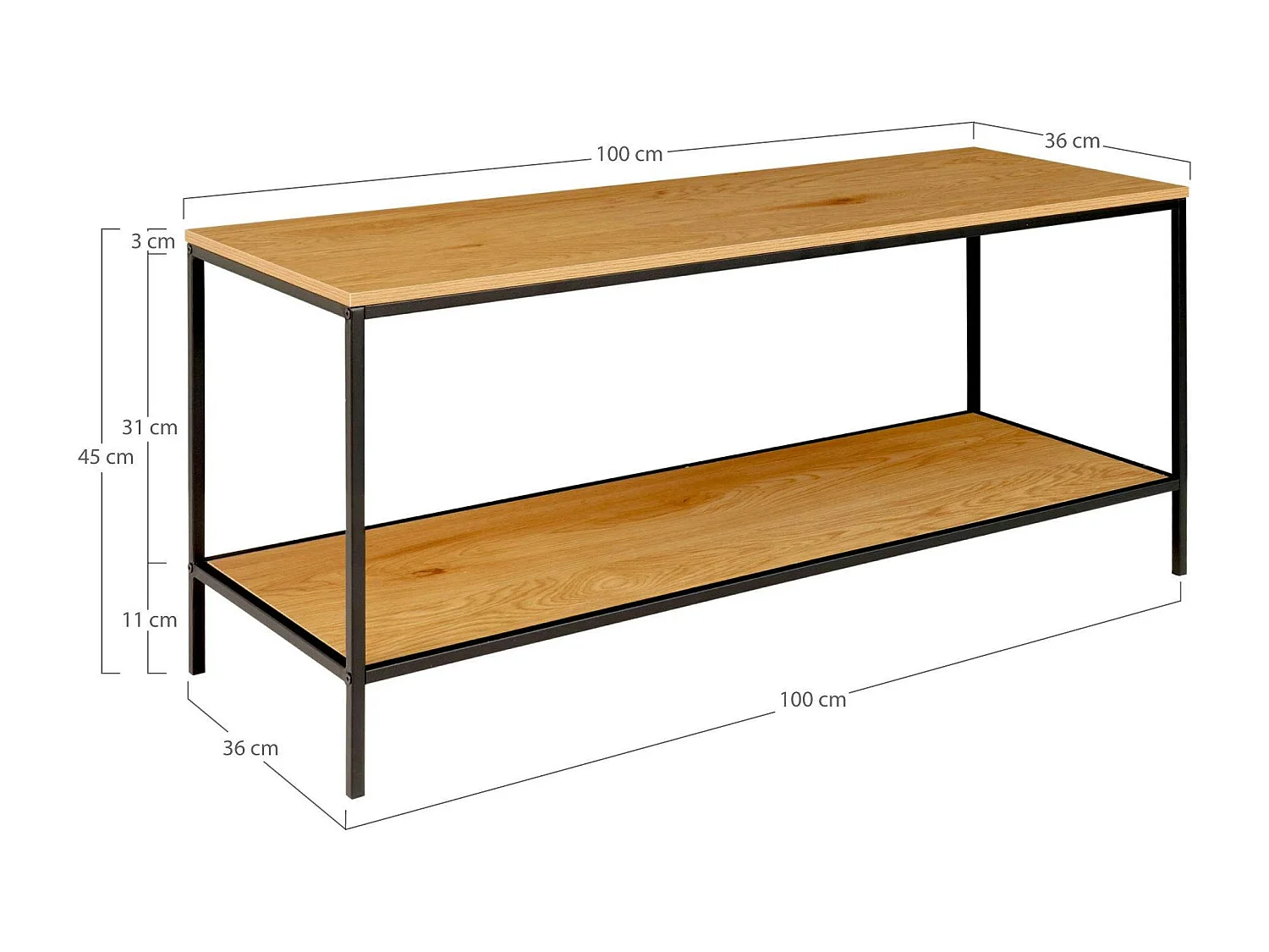 Petit meuble TV effet chêne clair - 2 niveaux de rangement TALLINN