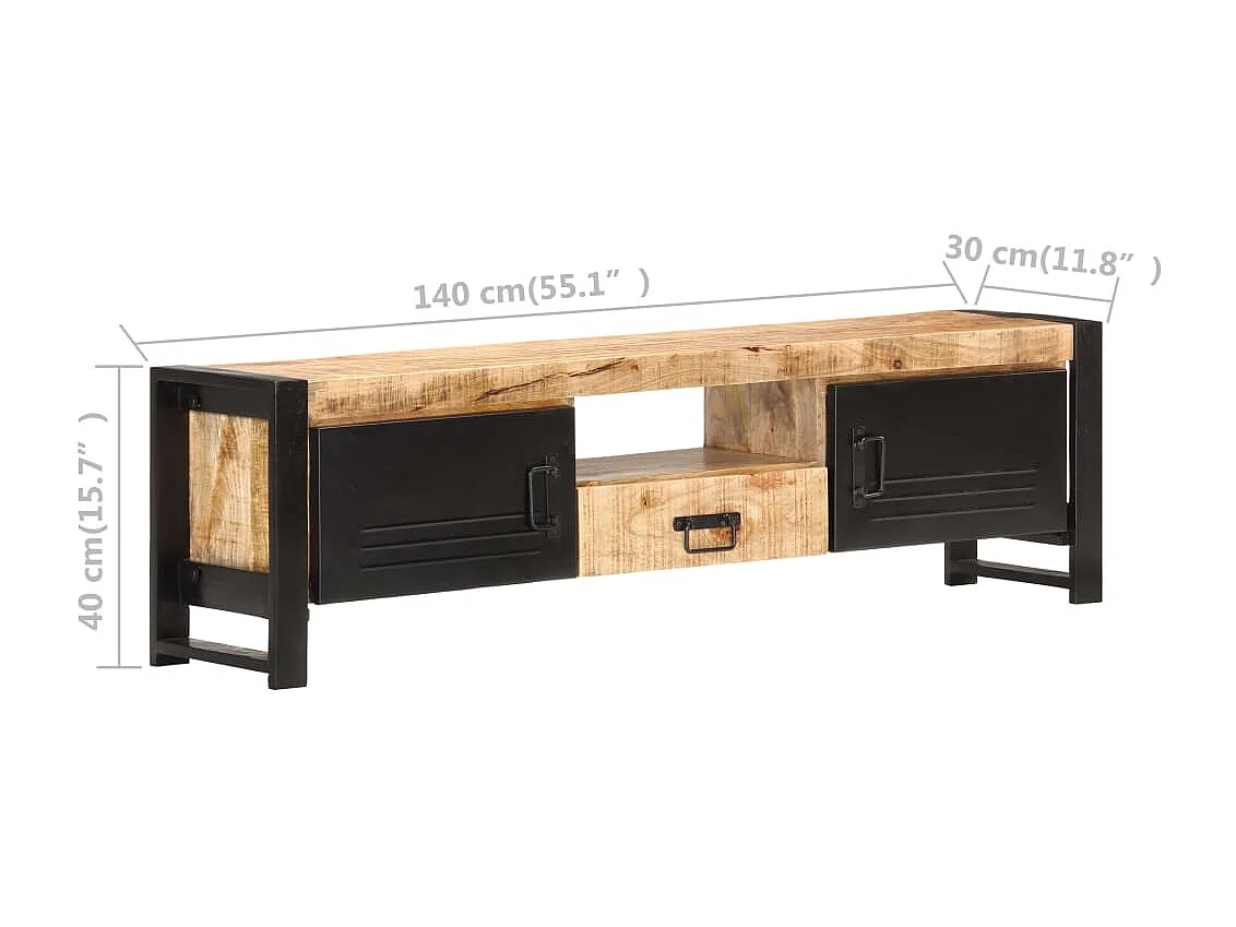 Meuble TV 140x30x40 cm Bois de manguier brut