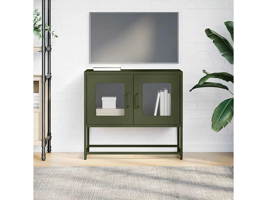 Meuble TV vert olive 68x39x60,5 cm acier laminé à froid