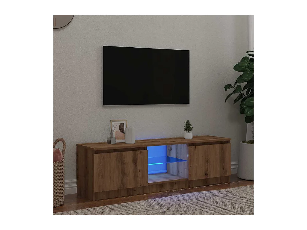 Meuble TV avec lumières LED chêne artisanal bois d'ingénierie