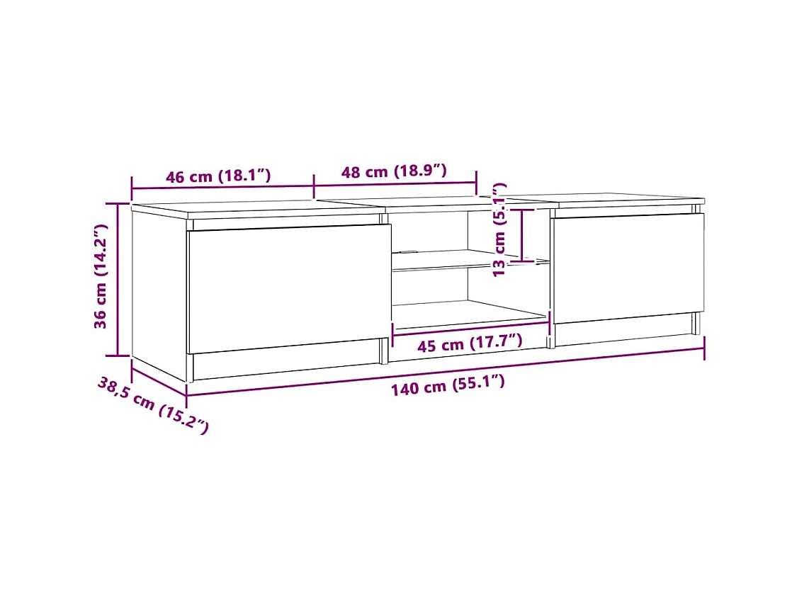 Meuble TV avec lumières LED chêne artisanal bois d'ingénierie