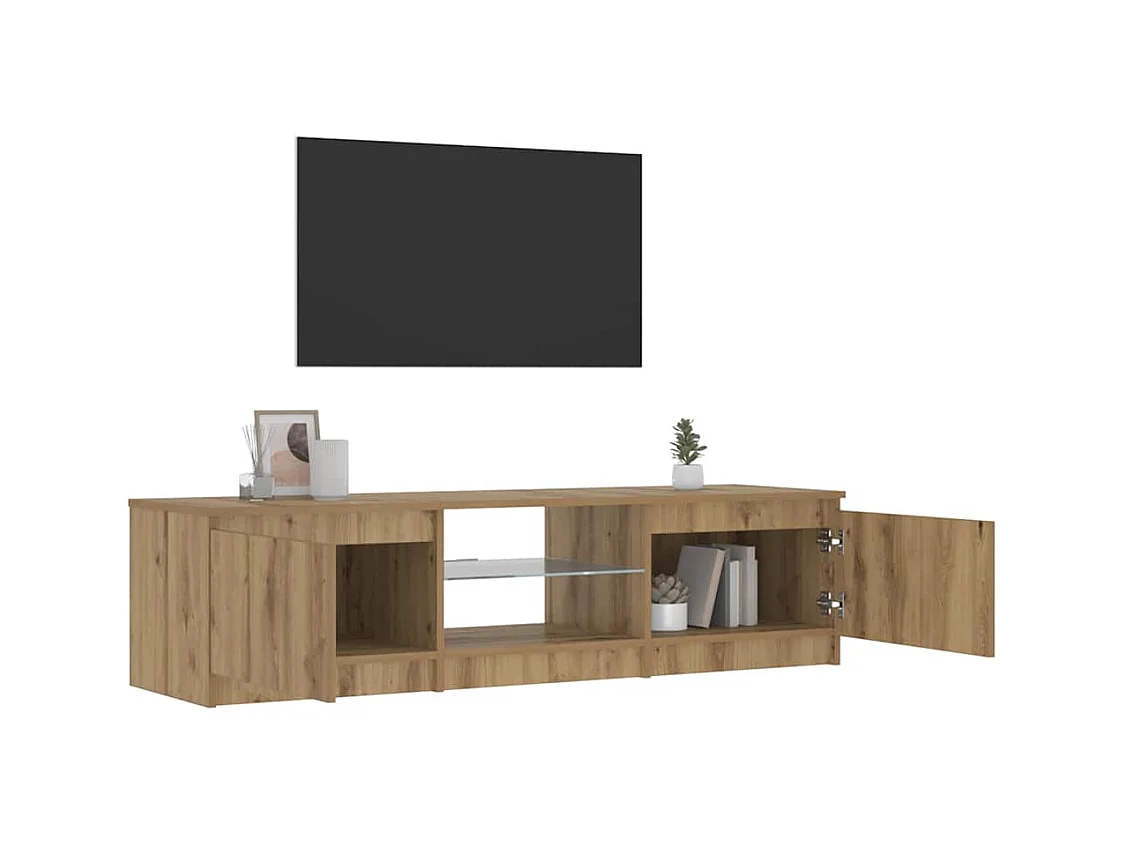 Meuble TV avec lumières LED chêne artisanal bois d'ingénierie