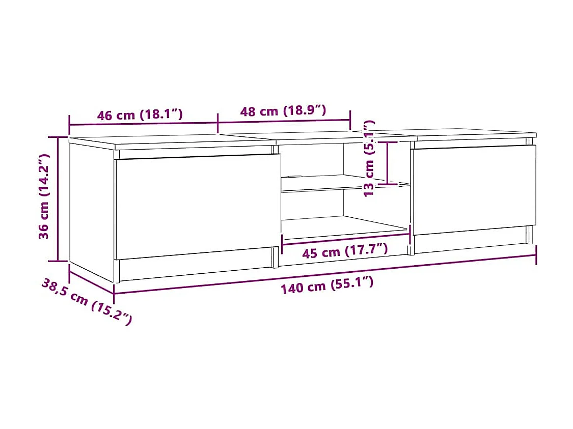 Meuble TV avec lumières LED chêne artisanal bois d'ingénierie
