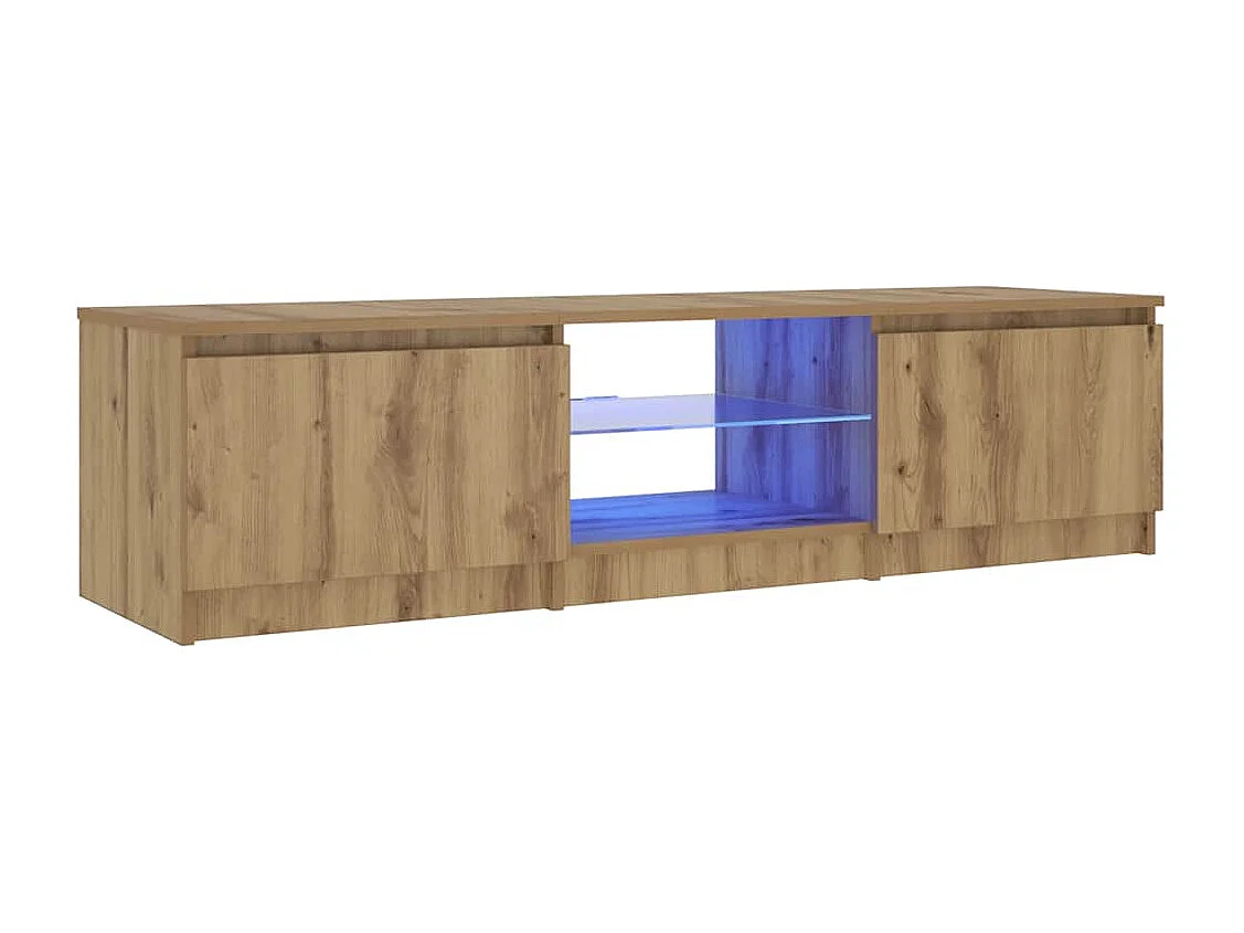 Meuble TV avec lumières LED chêne artisanal bois d'ingénierie