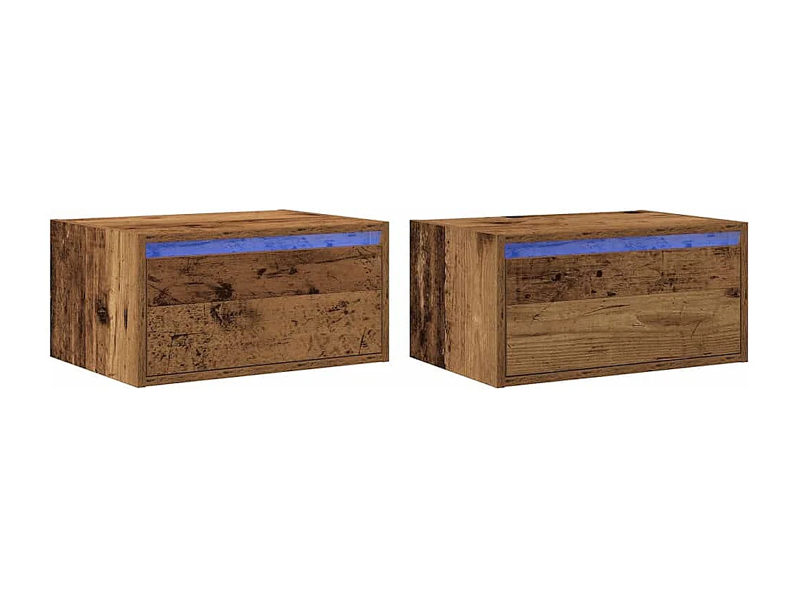 Mesas de cabeceira de parede com luzes LED 2 pcs madeira velha