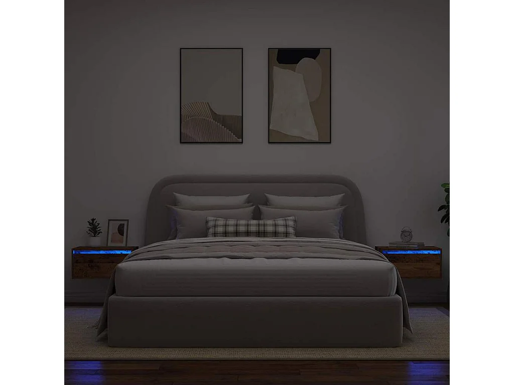 Mesas de cabeceira de parede com luzes LED 2 pcs madeira velha