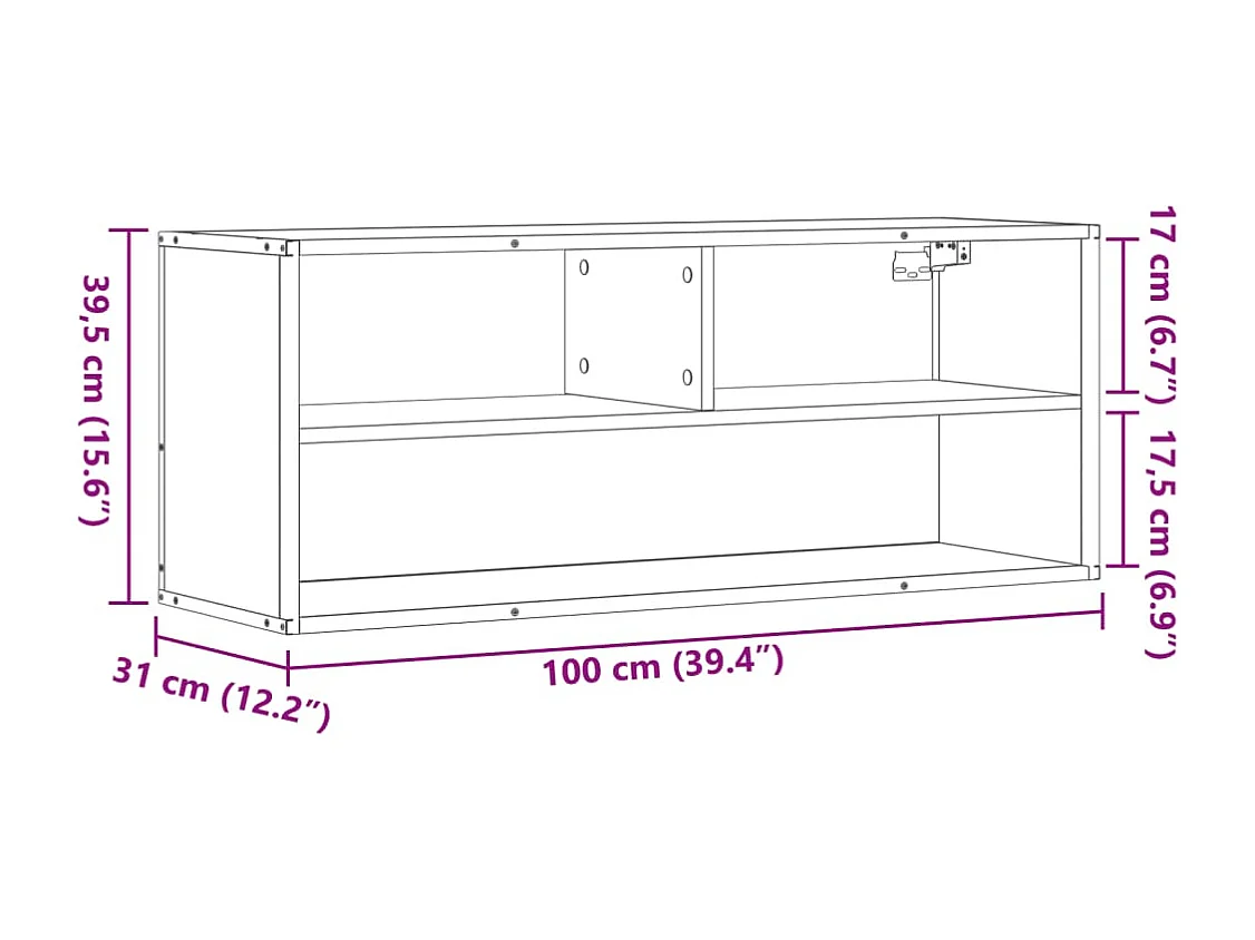 Meuble TV chêne sonoma 100x31x39,5cm bois d'ingénierie et métal