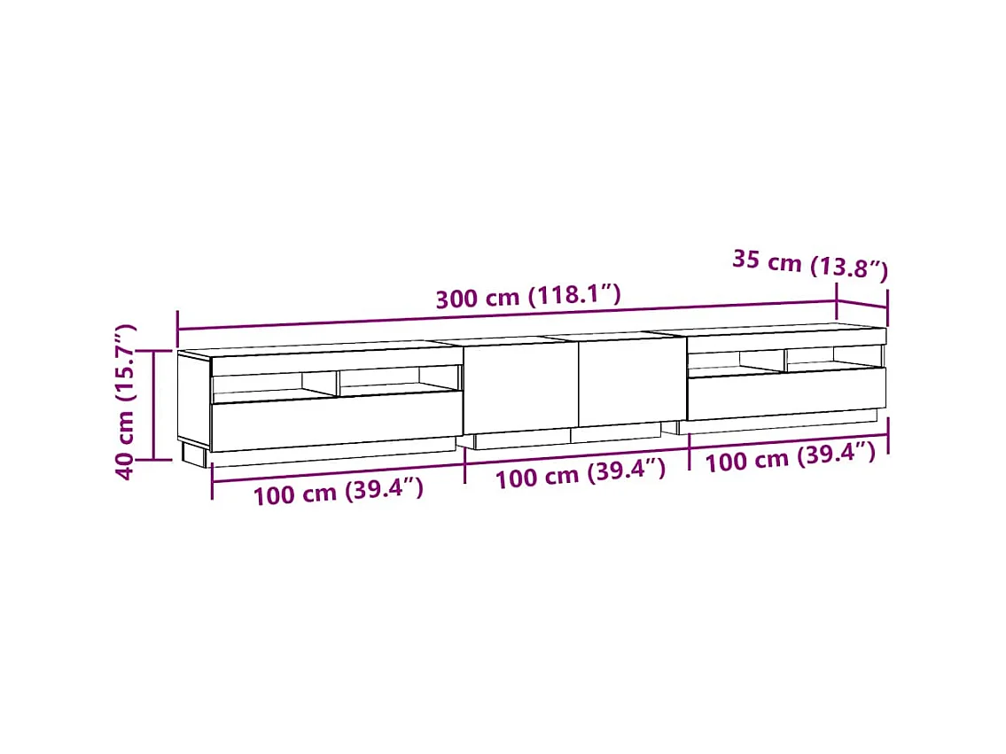 Mobile Porta TV con LED Legno Antico 300x35x40 cm Truciolato