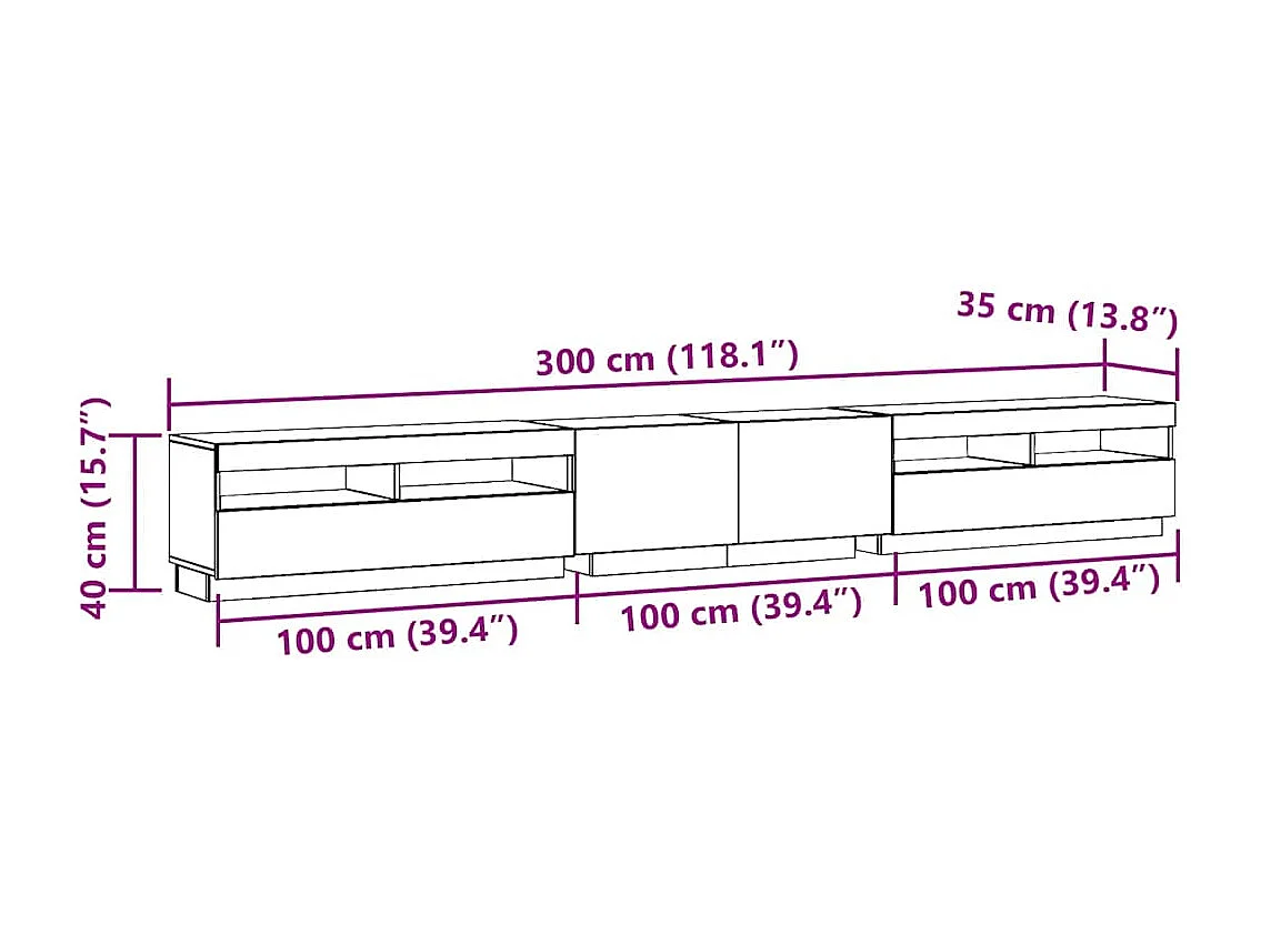 TV-Schrank mit LED-Leuchten Altholz-Optik 300x35x40 cm