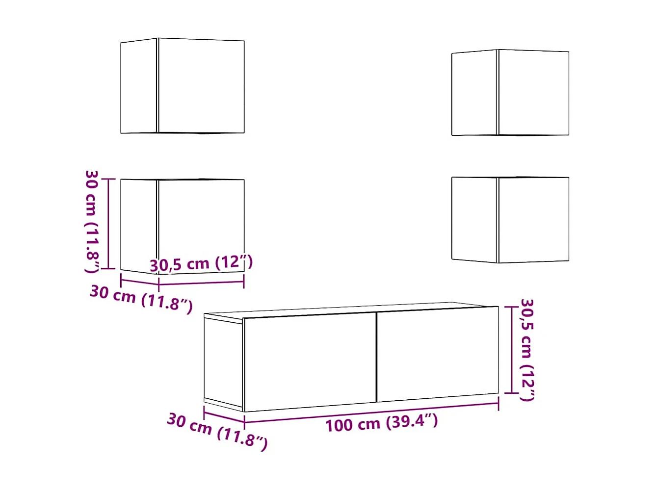 Ensemble de meuble TV mural 5 pcs vieux bois bois d'ingénierie
