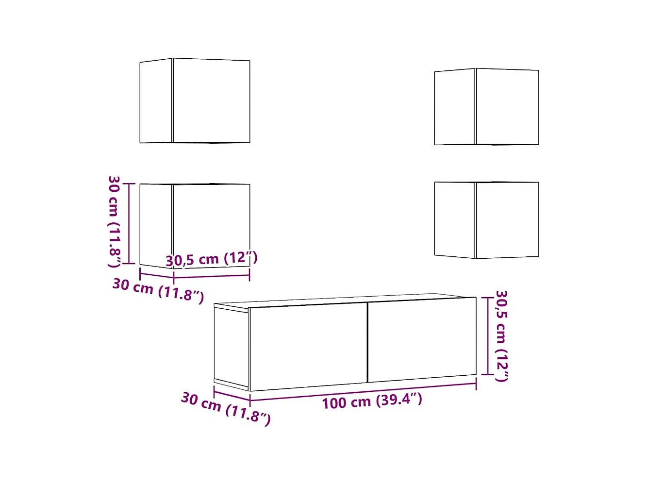 Ensemble de meuble TV mural 5 pcs vieux bois bois d'ingénierie