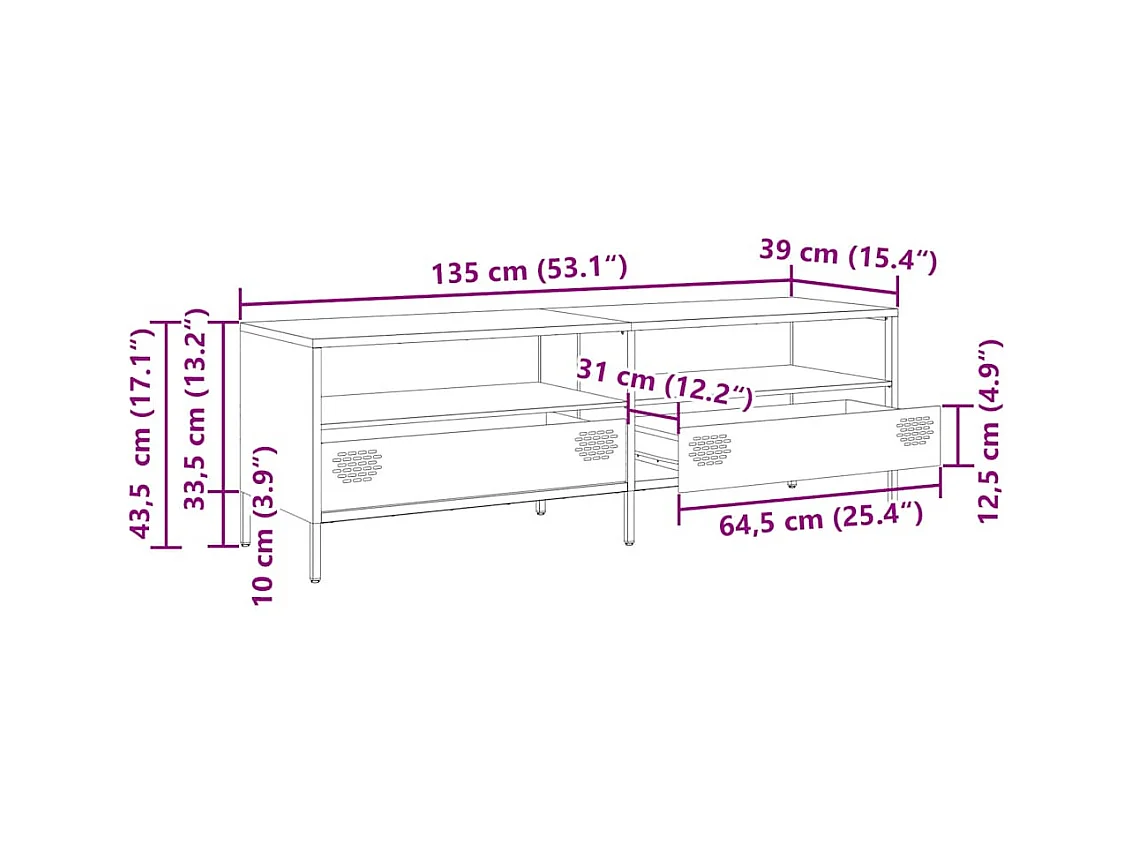 Tv-meubel 135x39x43,5 cm koudgewalst staal roze