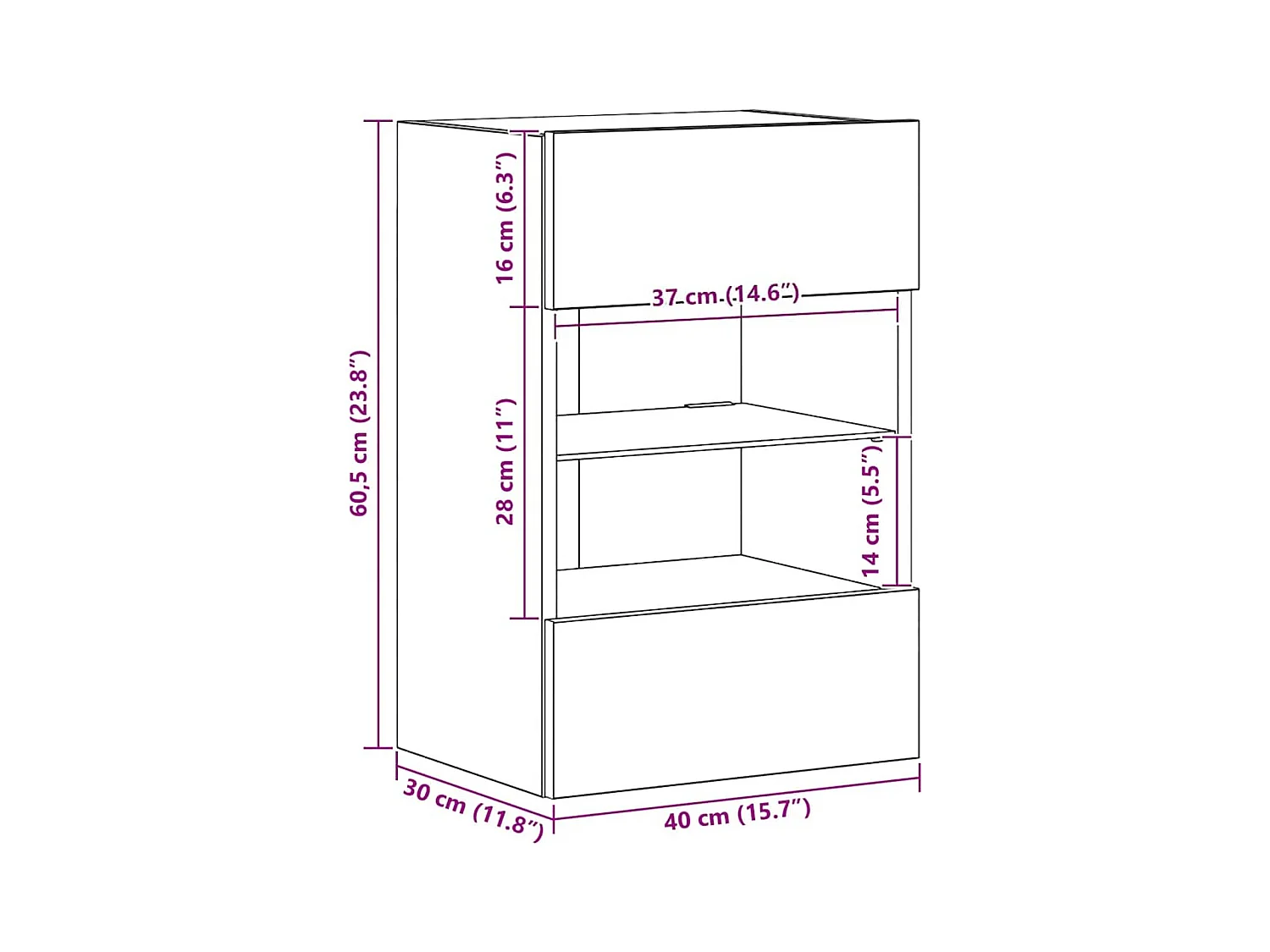 Mobili da parete con luci LED per TV 2pz Rovere Artigianale 40x30x60,5cm