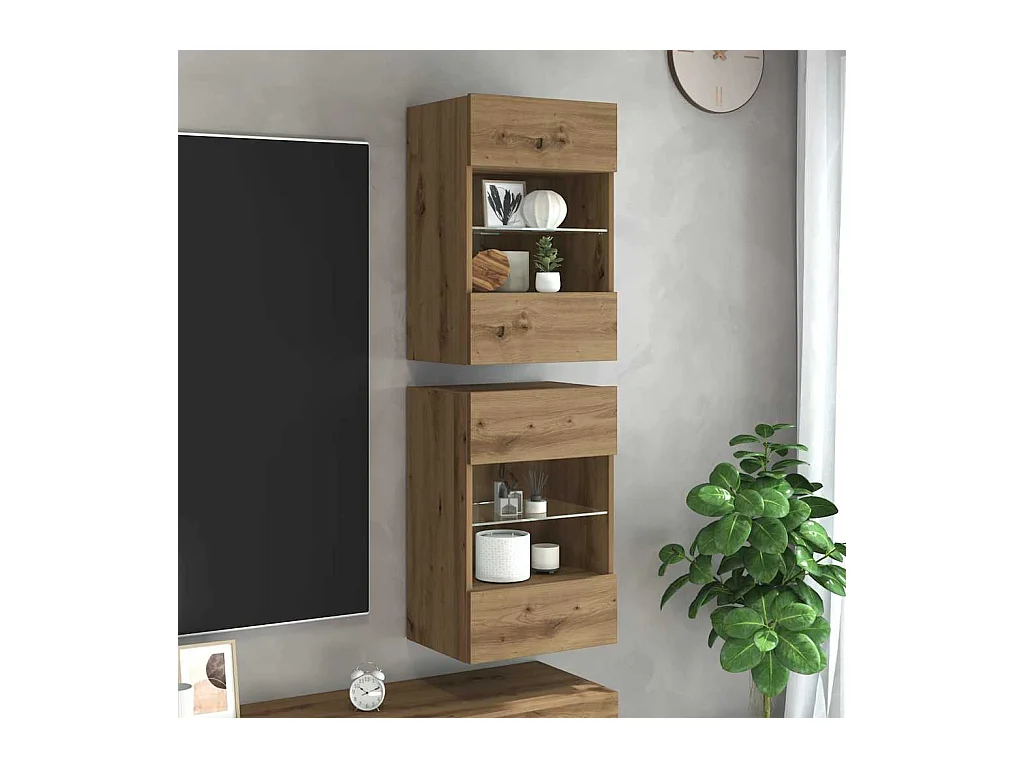 Wandschränke mit LED-Leuchten für TV 2 Stk. Artisan-Eiche