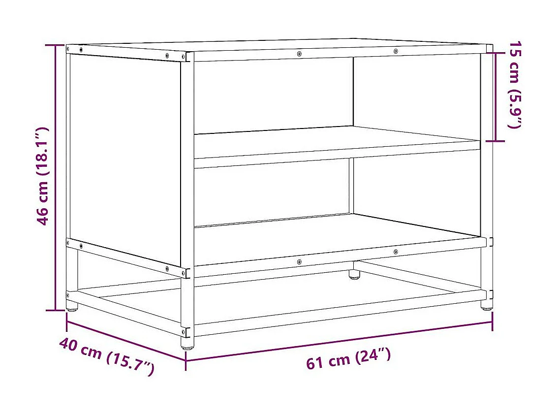 Tv-meubel 61x40x46 cm bewerkt hout metaal sonoma eikenkleurig