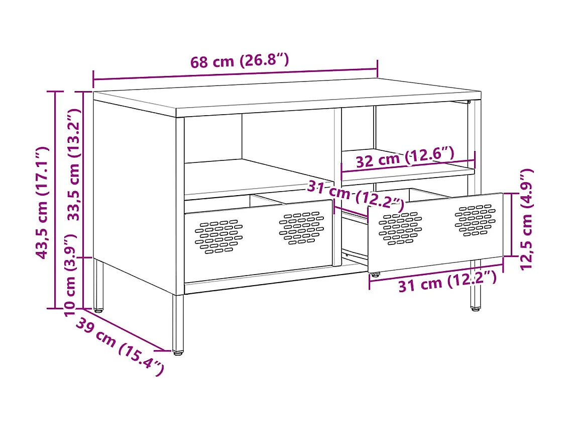 Tv-meubel 68x39x43,5 cm koudgewalst staal zwart