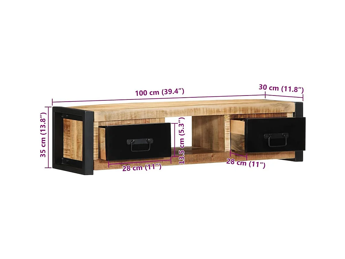Tv-meubel 100x30x25 cm massief ruw mangohout