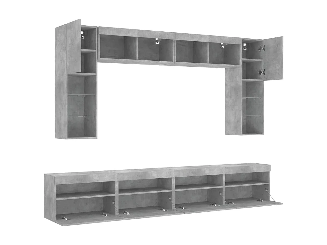 Muebles de TV de pared con luces LED 8 piezas gris hormigón