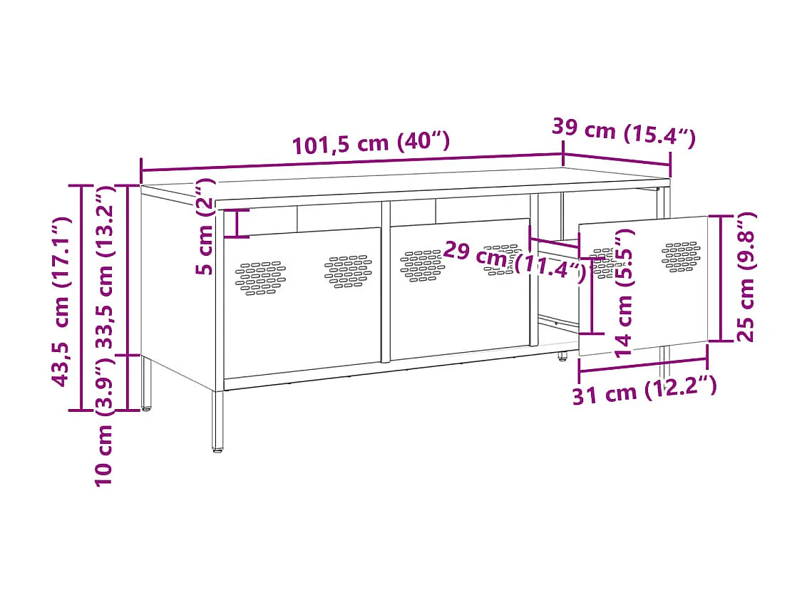 TV-Schrank Rosa 101,5x39x43,5 cm Kaltgewalzter Stahl