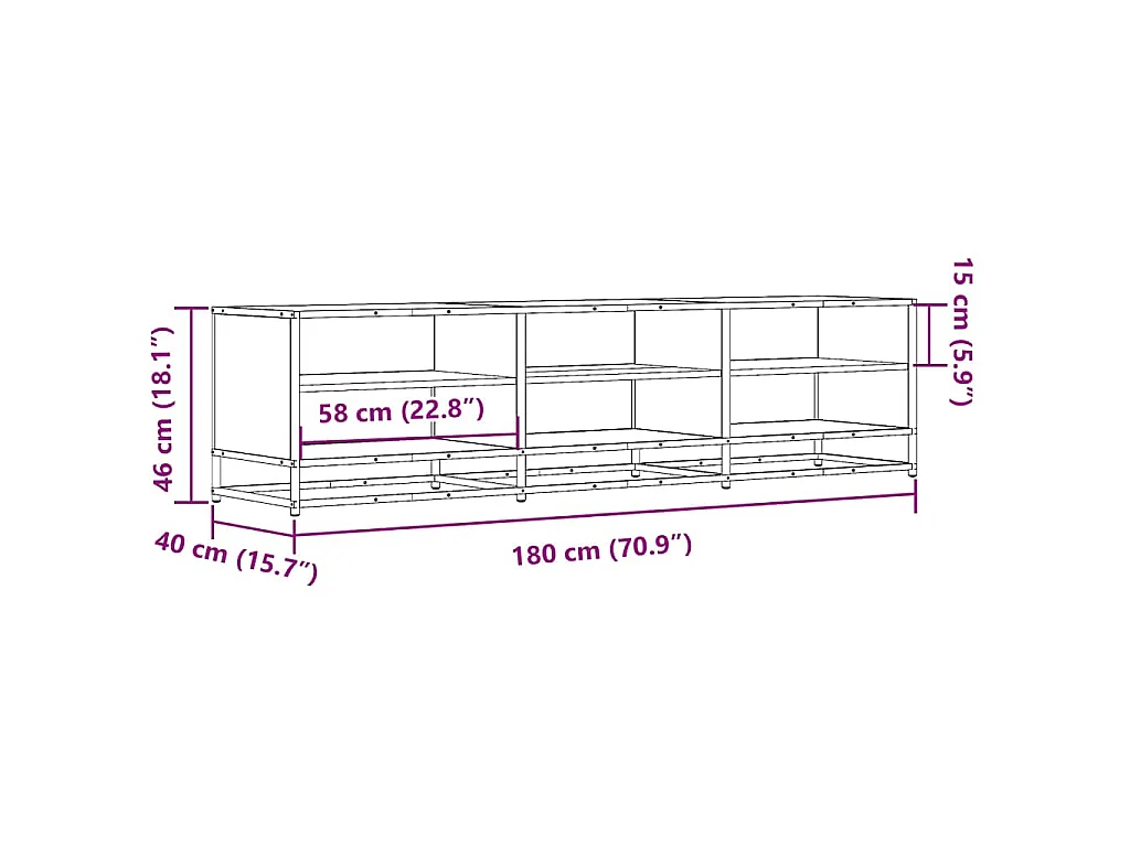 Meuble TV chêne sonoma 180x40x46 cm bois d'ingénierie