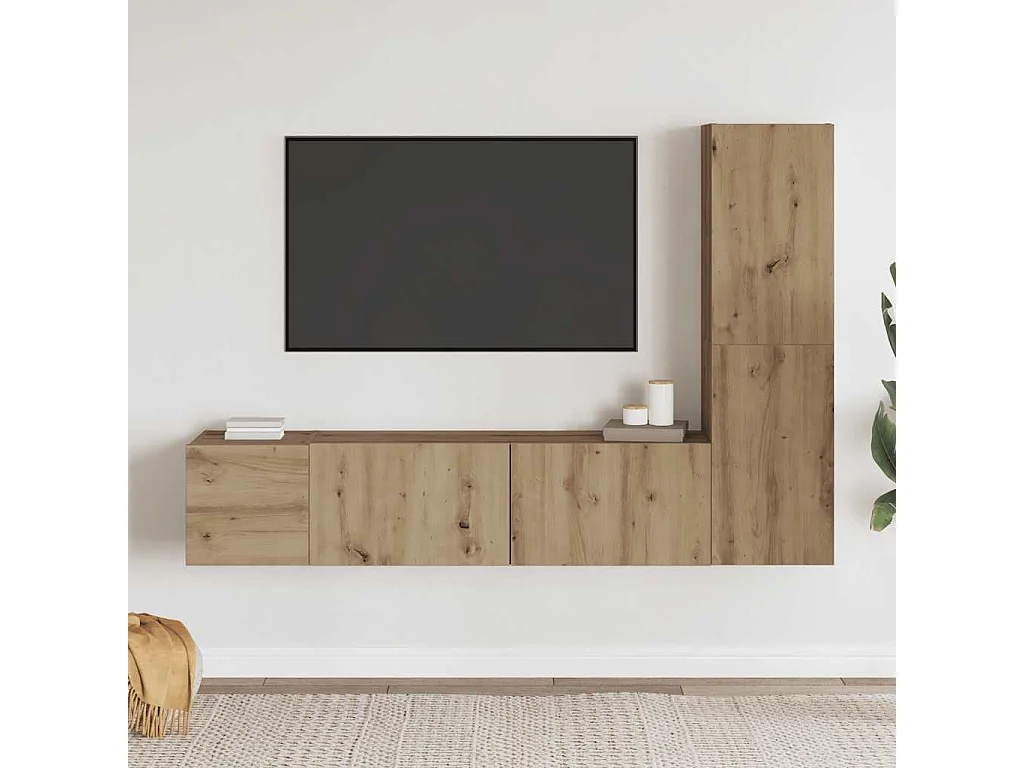 Meubles TV muraux 3 pcs chêne artisanal bois d'ingénierie