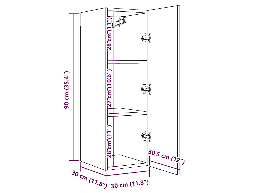 Meuble TV chêne artisanal 30,5x30x90 cm bois d'ingénierie