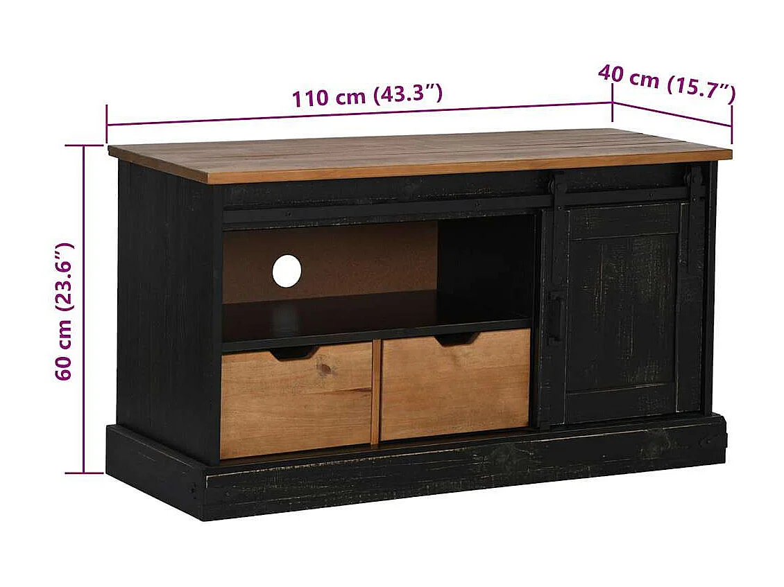 TV-Schrank HALDEN mit Schiebetür Schwarz 110x40x60cm Massivholz