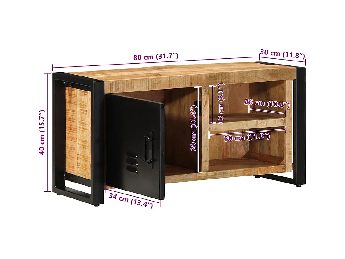 Tv-meubel 80x30x40 cm massief ruw mangohout