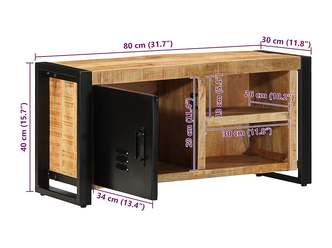 TV-Schrank 80x30x40 cm Raues Massivholz Mango