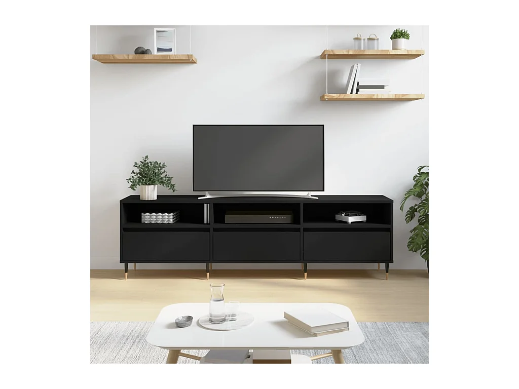 Meuble TV noir 150x30x44,5 cm bois d'ingénierie