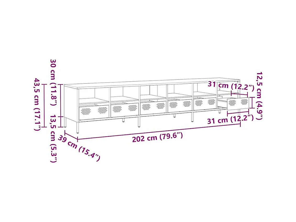 Móvel de TV 202x39x43,5 cm aço laminado a frio verde-azeitona