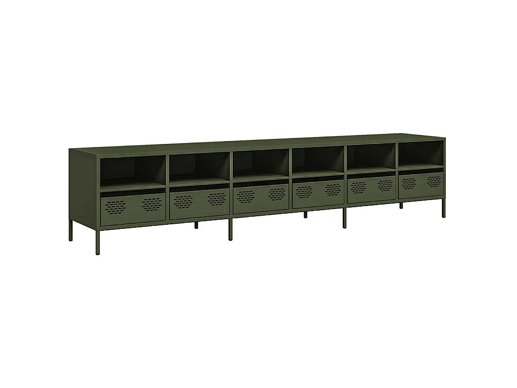 Meuble TV vert olive 202x39x43,5 cm acier laminé à froid
