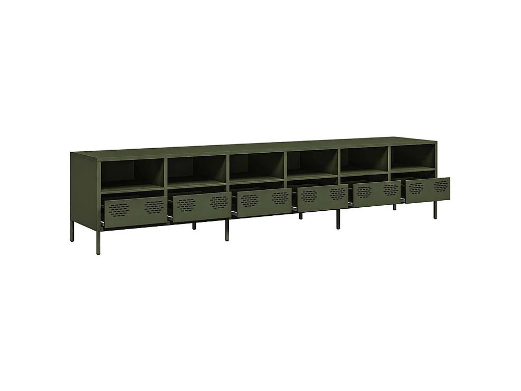 Meuble TV vert olive 202x39x43,5 cm acier laminé à froid