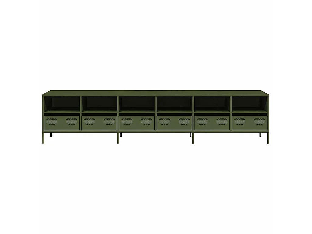 Meuble TV vert olive 202x39x43,5 cm acier laminé à froid