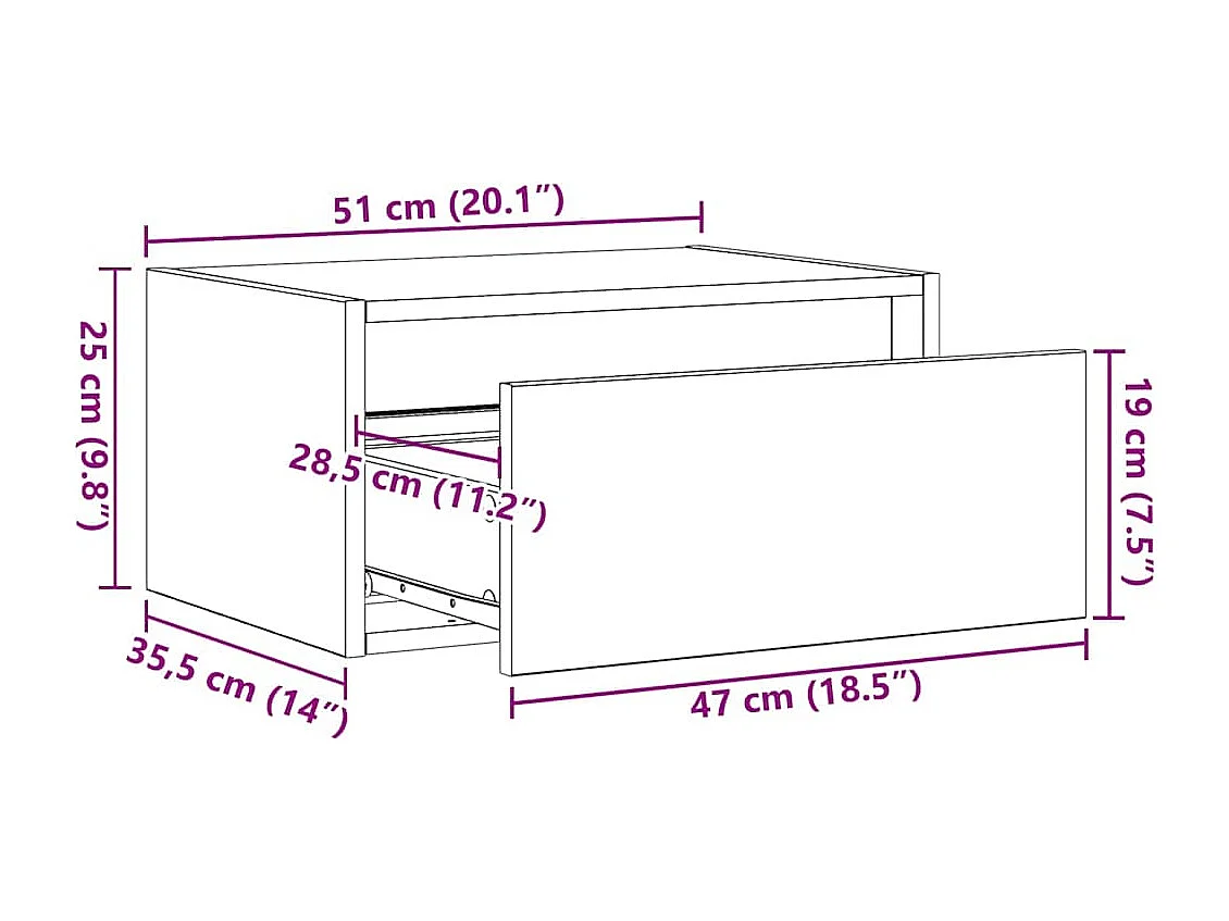 Comodini a Parete con Luci LED 2 pz Grigio Cemento