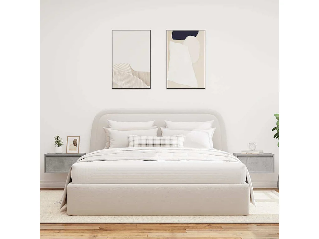 Comodini a Parete con Luci LED 2 pz Grigio Cemento